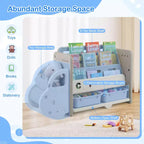 Costway Meuble de Rangement pour Jouets et Bibliothèque pour Enfants à 3 Niveaux avec 2 Boîtes de Rangement Tête de Voiture Décorative