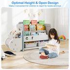Costway Meuble de Rangement pour Jouets et Bibliothèque pour Enfants à 3 Niveaux avec 2 Boîtes de Rangement Tête de Voiture Décorative