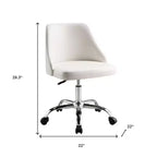 Chaise de bureau pivotante à roulettes réglable en hauteur en similicuir blanc et argenté HomeRoots
