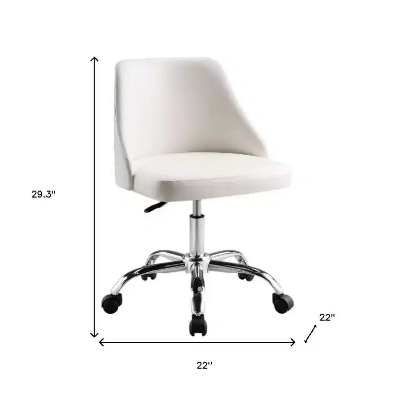 Chaise de bureau pivotante à roulettes réglable en hauteur en similicuir blanc et argenté HomeRoots