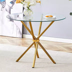 Table à manger ronde Okak moderne en verre trempé pour 4 personnes avec piètement croisé en métal pour salle à manger, salon, bureau, cuisine