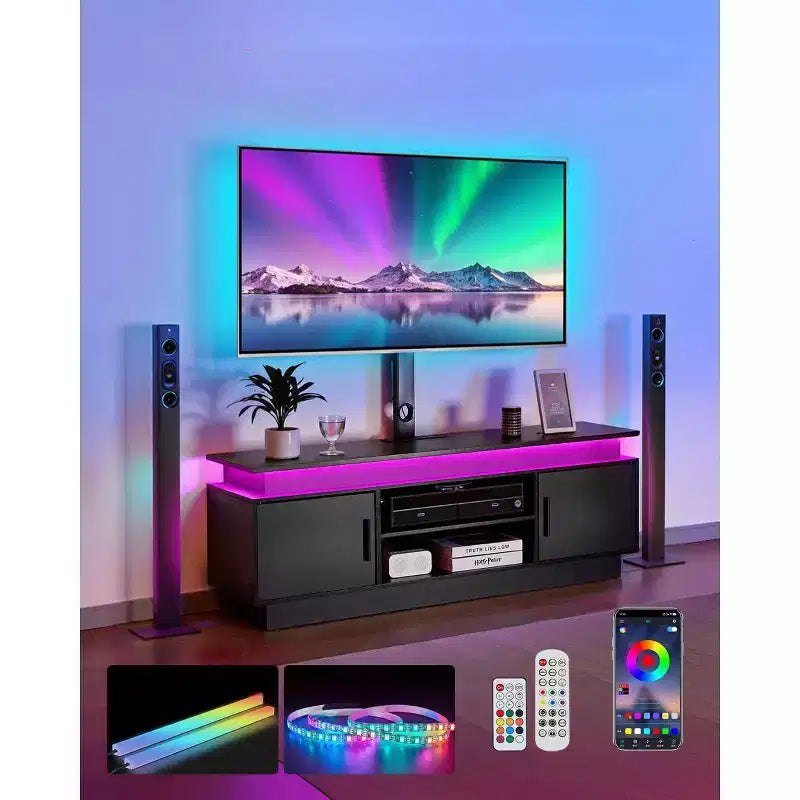 Meuble TV VEVOR 60 po avec support pour téléviseurs jusqu'à 75 po, centre de divertissement avec prise de courant, hauteur réglable, noir