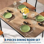 Ensemble de salle à manger 5 pièces, ensemble table de cuisine en bois avec 4 chaises rembourrées en PU, ensemble de dînette avec structure en métal industriel, marron