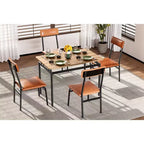 Ensemble de salle à manger 5 pièces, ensemble table de cuisine en bois avec 4 chaises rembourrées en PU, ensemble de dînette avec structure en métal industriel, marron