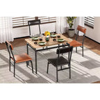 Ensemble de salle à manger 5 pièces, ensemble table de cuisine en bois avec 4 chaises rembourrées en PU, ensemble de dînette avec structure en métal industriel, marron