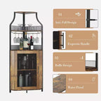 Meuble à vin d'angle, porte-bouteilles en métal pouvant contenir plus de 50 bouteilles et verres, rangement à vin au sol pour cuisine, salle à manger, bureau, bar