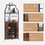 Meuble à vin d'angle, porte-bouteilles en métal pouvant contenir plus de 50 bouteilles et verres, rangement à vin au sol pour cuisine, salle à manger, bureau, bar