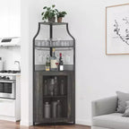 Meuble à vin d'angle, porte-bouteilles en métal pouvant contenir plus de 50 bouteilles et verres, rangement à vin au sol pour cuisine, salle à manger, bureau, bar