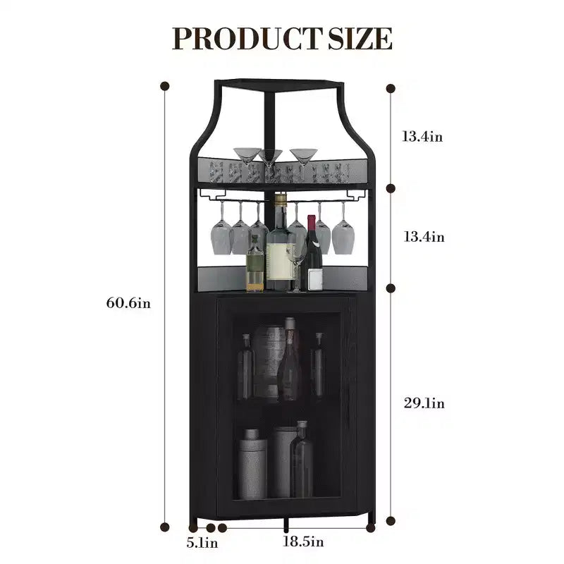 Meuble à vin d'angle, porte-bouteilles en métal pouvant contenir plus de 50 bouteilles et verres, rangement à vin au sol pour cuisine, salle à manger, bureau, bar