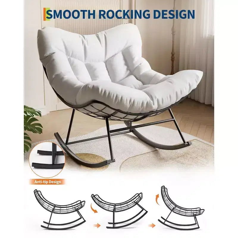 Fauteuil à bascule d'extérieur Papasan TROPOW, fauteuil œuf en osier surdimensionné pour patio avec coussin épais et moelleux, transat à bascule, fauteuil de lecture confortable pour balcon