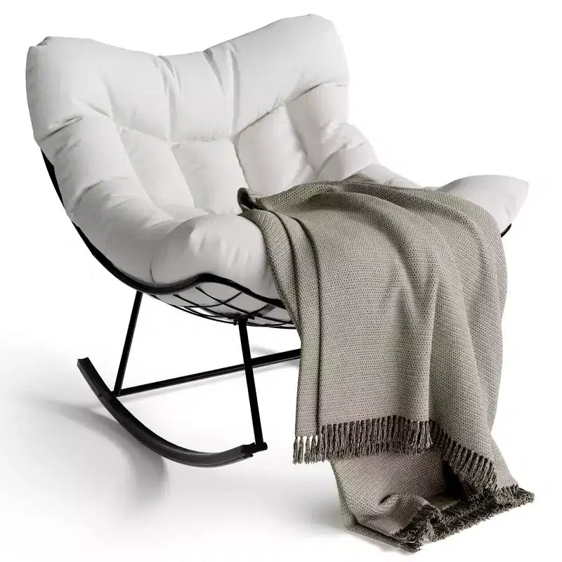 Fauteuil à bascule d'extérieur Papasan TROPOW, fauteuil œuf en osier surdimensionné pour patio avec coussin épais et moelleux, transat à bascule, fauteuil de lecture confortable pour balcon