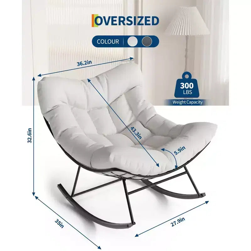 Fauteuil à bascule d'extérieur Papasan TROPOW, fauteuil œuf en osier surdimensionné pour patio avec coussin épais et moelleux, transat à bascule, fauteuil de lecture confortable pour balcon