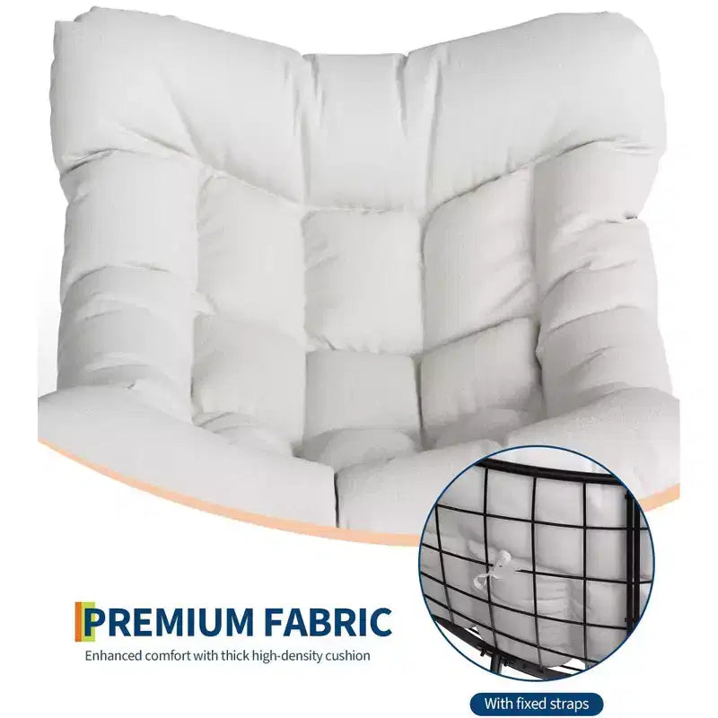 Fauteuil à bascule d'extérieur Papasan TROPOW, fauteuil œuf en osier surdimensionné pour patio avec coussin épais et moelleux, transat à bascule, fauteuil de lecture confortable pour balcon