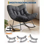 Fauteuil à bascule d'extérieur Papasan TROPOW, fauteuil œuf en osier surdimensionné pour patio avec coussin épais et moelleux, transat à bascule, fauteuil de lecture confortable pour balcon
