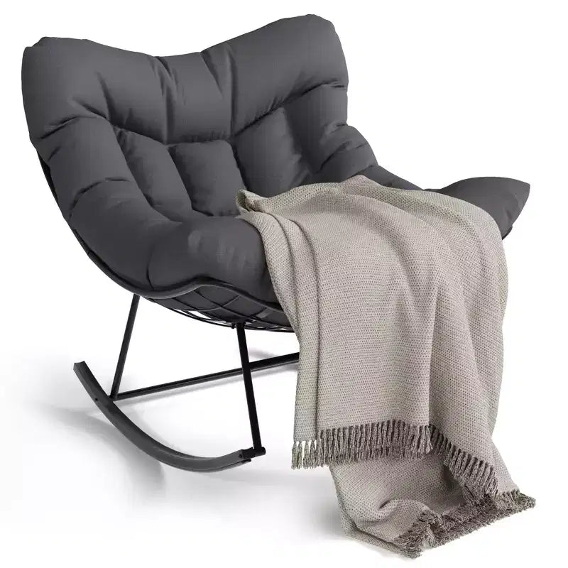 Fauteuil à bascule d'extérieur Papasan TROPOW, fauteuil œuf en osier surdimensionné pour patio avec coussin épais et moelleux, transat à bascule, fauteuil de lecture confortable pour balcon
