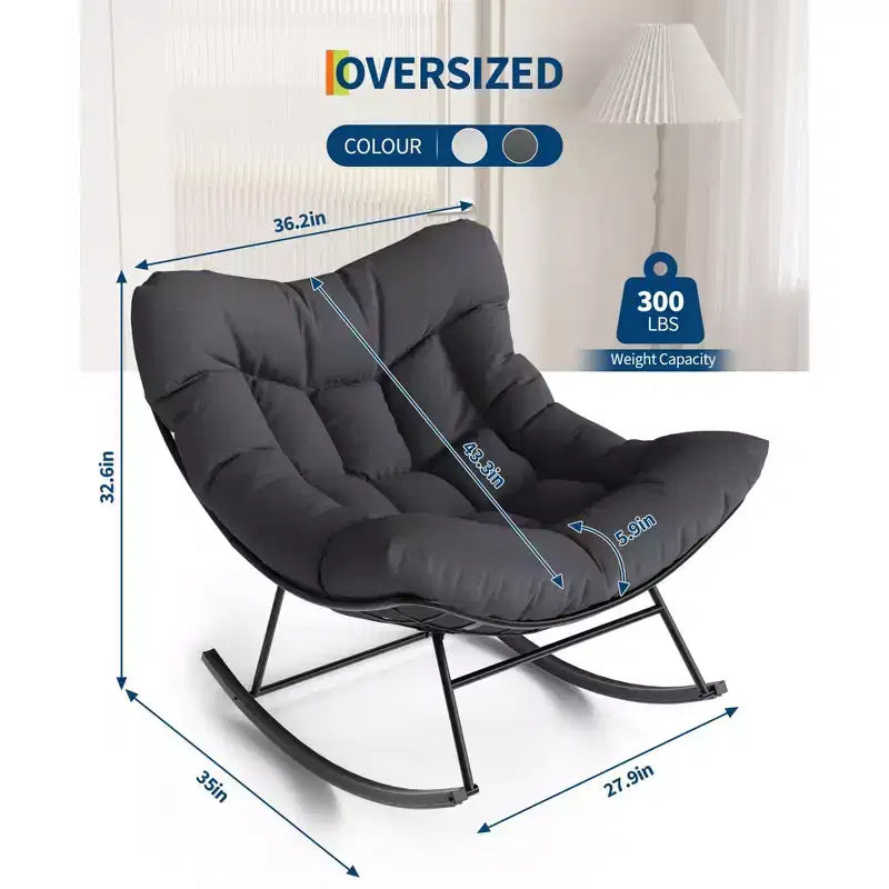 Fauteuil à bascule d'extérieur Papasan TROPOW, fauteuil œuf en osier surdimensionné pour patio avec coussin épais et moelleux, transat à bascule, fauteuil de lecture confortable pour balcon