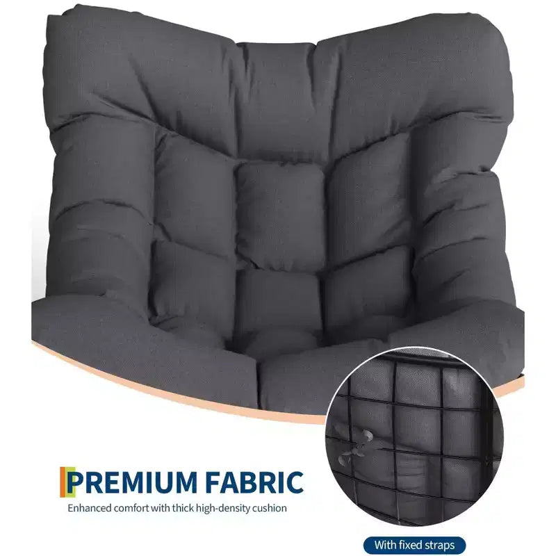 Fauteuil à bascule d'extérieur Papasan TROPOW, fauteuil œuf en osier surdimensionné pour patio avec coussin épais et moelleux, transat à bascule, fauteuil de lecture confortable pour balcon