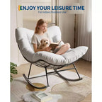 Fauteuil à bascule d'extérieur Papasan TROPOW, fauteuil œuf en osier surdimensionné pour patio avec coussin épais et moelleux, transat à bascule, fauteuil de lecture confortable pour balcon