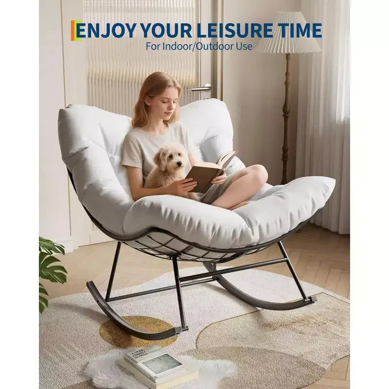 Fauteuil à bascule d'extérieur Papasan TROPOW, fauteuil œuf en osier surdimensionné pour patio avec coussin épais et moelleux, transat à bascule, fauteuil de lecture confortable pour balcon
