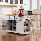 CLIHOME 53 Grand îlot de cuisine avec abattant, support de rangement interne de porte, chariot de cuisine roulant sur 5 roulettes avec 5 étagères latérales ouvertes