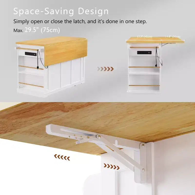 CLIHOME 53 Grand îlot de cuisine avec abattant, support de rangement interne de porte, chariot de cuisine roulant sur 5 roulettes avec 5 étagères latérales ouvertes