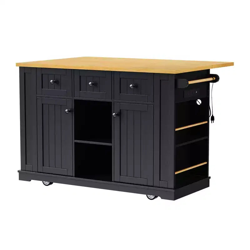 CLIHOME 53 Grand îlot de cuisine avec abattant, support de rangement interne de porte, chariot de cuisine roulant sur 5 roulettes avec 5 étagères latérales ouvertes