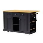 CLIHOME 53 Grand îlot de cuisine avec abattant, support de rangement interne de porte, chariot de cuisine roulant sur 5 roulettes avec 5 étagères latérales ouvertes