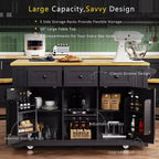 CLIHOME 53 Grand îlot de cuisine avec abattant, support de rangement interne de porte, chariot de cuisine roulant sur 5 roulettes avec 5 étagères latérales ouvertes
