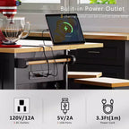 CLIHOME 53 Grand îlot de cuisine avec abattant, support de rangement interne de porte, chariot de cuisine roulant sur 5 roulettes avec 5 étagères latérales ouvertes