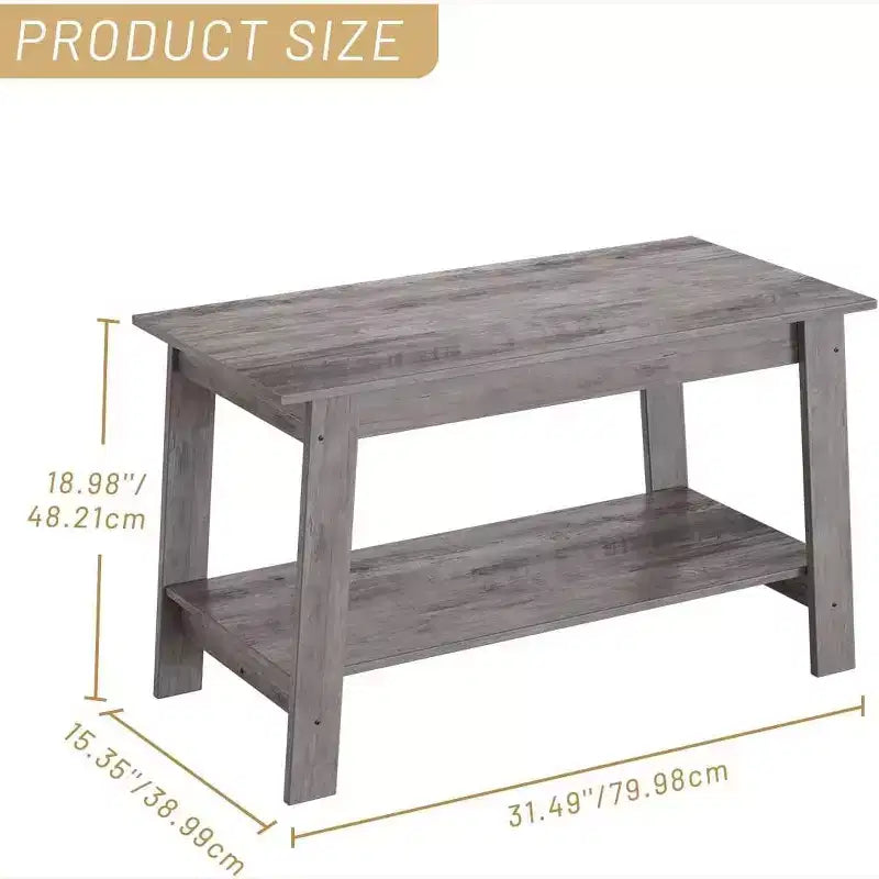 Table basse de ferme moderne avec étagère de rangement, table centrale rectangulaire à 2 niveaux en bois pour le salon et le bureau à domicile
