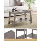 Table basse de ferme moderne avec étagère de rangement, table centrale rectangulaire à 2 niveaux en bois pour le salon et le bureau à domicile