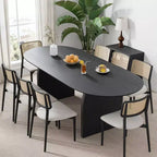 79 Farmhouse Oval Black Dining Table for 6-8 People with Round Arched Table Legs for Dining Room and Living Room