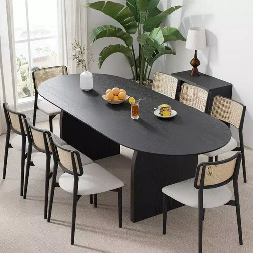 79 Farmhouse Oval Black Dining Table for 6-8 People with Round Arched Table Legs for Dining Room and Living Room