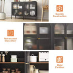 Meuble buffet Okak avec rangement, buffet haut avec portes vitrées et étagères réglables, placard de rangement pour cuisine et salle à manger