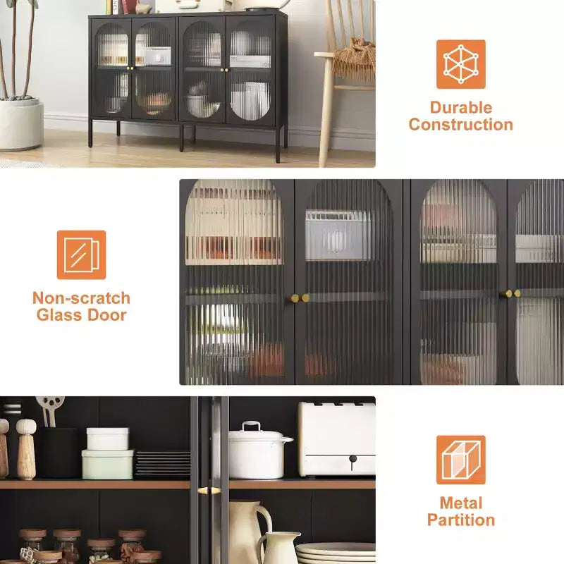Meuble buffet Okak avec rangement, buffet haut avec portes vitrées et étagères réglables, placard de rangement pour cuisine et salle à manger