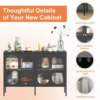 Meuble buffet Okak avec rangement, buffet haut avec portes vitrées et étagères réglables, placard de rangement pour cuisine et salle à manger