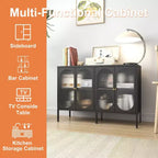 Meuble buffet Okak avec rangement, buffet haut avec portes vitrées et étagères réglables, placard de rangement pour cuisine et salle à manger