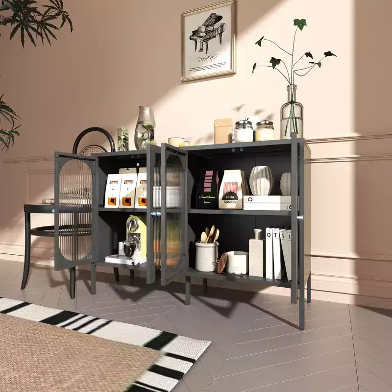 Meuble buffet Okak avec rangement, buffet haut avec portes vitrées et étagères réglables, placard de rangement pour cuisine et salle à manger
