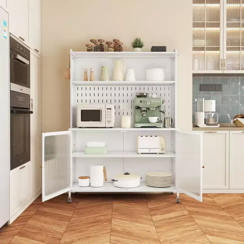 Meuble buffet Okak avec rangement, buffet haut avec portes vitrées et étagères réglables, placard de rangement pour cuisine et salle à manger