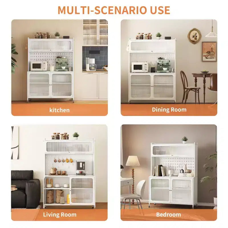 Meuble buffet Okak avec rangement, buffet haut avec portes vitrées et étagères réglables, placard de rangement pour cuisine et salle à manger