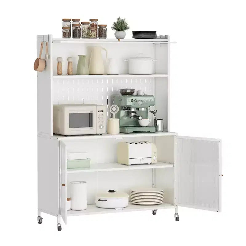 Meuble buffet Okak avec rangement, buffet haut avec portes vitrées et étagères réglables, placard de rangement pour cuisine et salle à manger