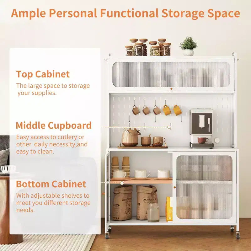 Meuble buffet Okak avec rangement, buffet haut avec portes vitrées et étagères réglables, placard de rangement pour cuisine et salle à manger