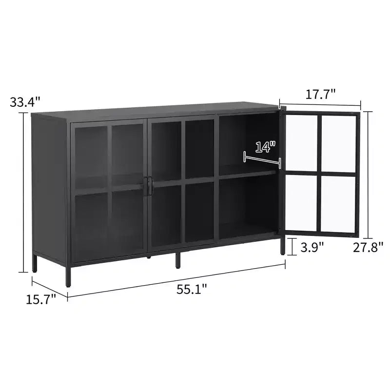 Meuble buffet Okak avec rangement, buffet haut avec portes vitrées et étagères réglables, placard de rangement pour cuisine et salle à manger