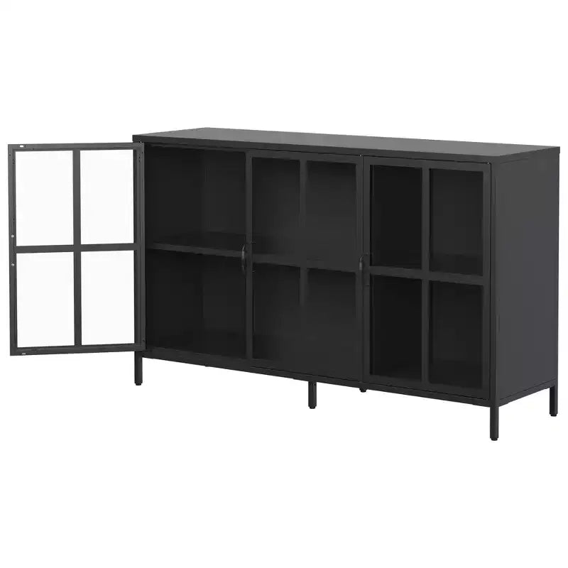 Meuble buffet Okak avec rangement, buffet haut avec portes vitrées et étagères réglables, placard de rangement pour cuisine et salle à manger
