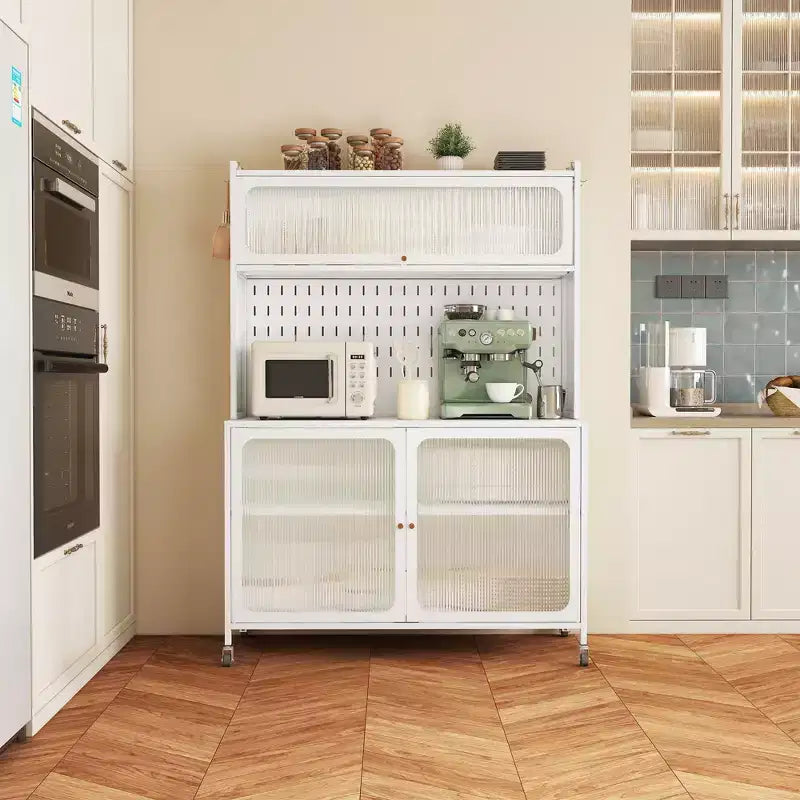 Okak Buffet Cabinet with Storage, Tall Sideboard with Glass Doors & Adjustable Shelves, Pantry Cabinet Cupboard for Kitchen Dining Room