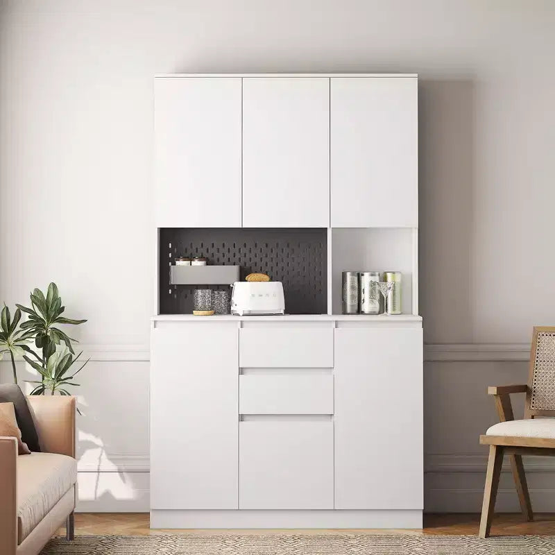 Okak 74 Freestanding Buffet Cabinet with Storage, Sideboard Cabinet Modern Pantry Cabinet with Microwave Stand & Charging Station