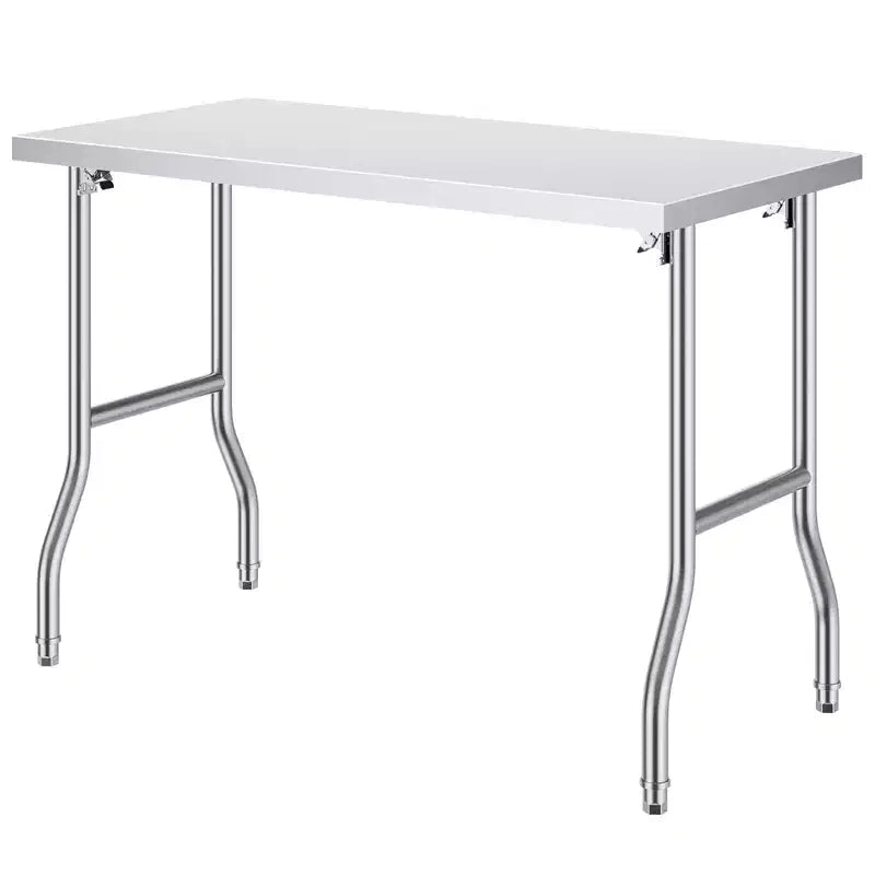 VEVOR Folding Commercial Prep Table, 48 x 24 Inch Commercial Worktable Workstation,Heavy-duty Stainless Steel Folding Table with 300 lbs Load,Silver
