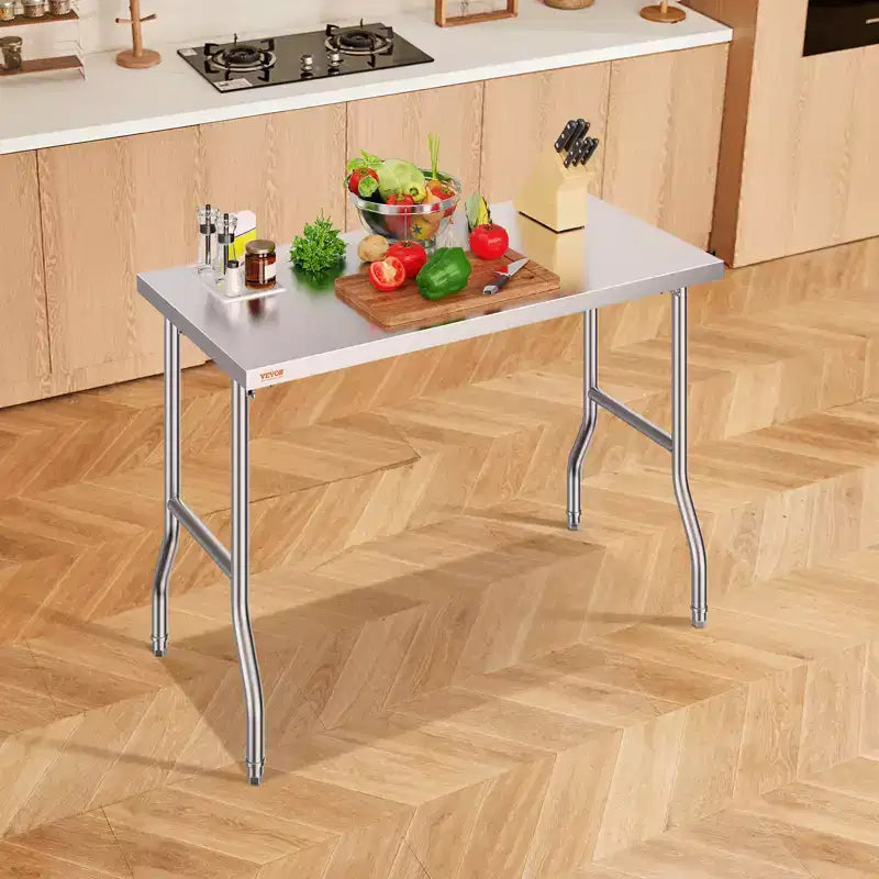 Table de préparation commerciale pliante VEVOR, poste de travail commercial de 122 x 61 cm, table pliante en acier inoxydable robuste avec charge de 136 kg, argent