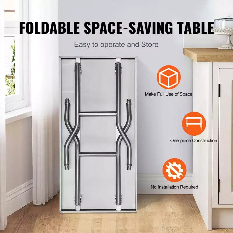 Table de préparation commerciale pliante VEVOR, poste de travail commercial de 122 x 61 cm, table pliante en acier inoxydable robuste avec charge de 136 kg, argent