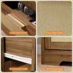Commode en rotin à 10 tiroirs 152 x 41 x 81 cm Meuble TV en bois Grand plateau Poignées élégantes pour chambre, salon, couloir